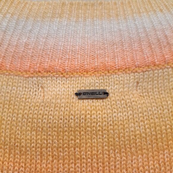 O'Neill Long Sleeve Knitted Sweater Striped Orange Yellow Sz S NWT Casual Beach - Picture 7 of 11